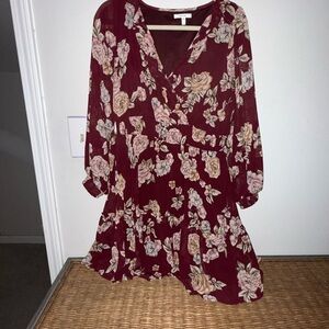 Maurices Burgundy Floral Long Sleeve Dress